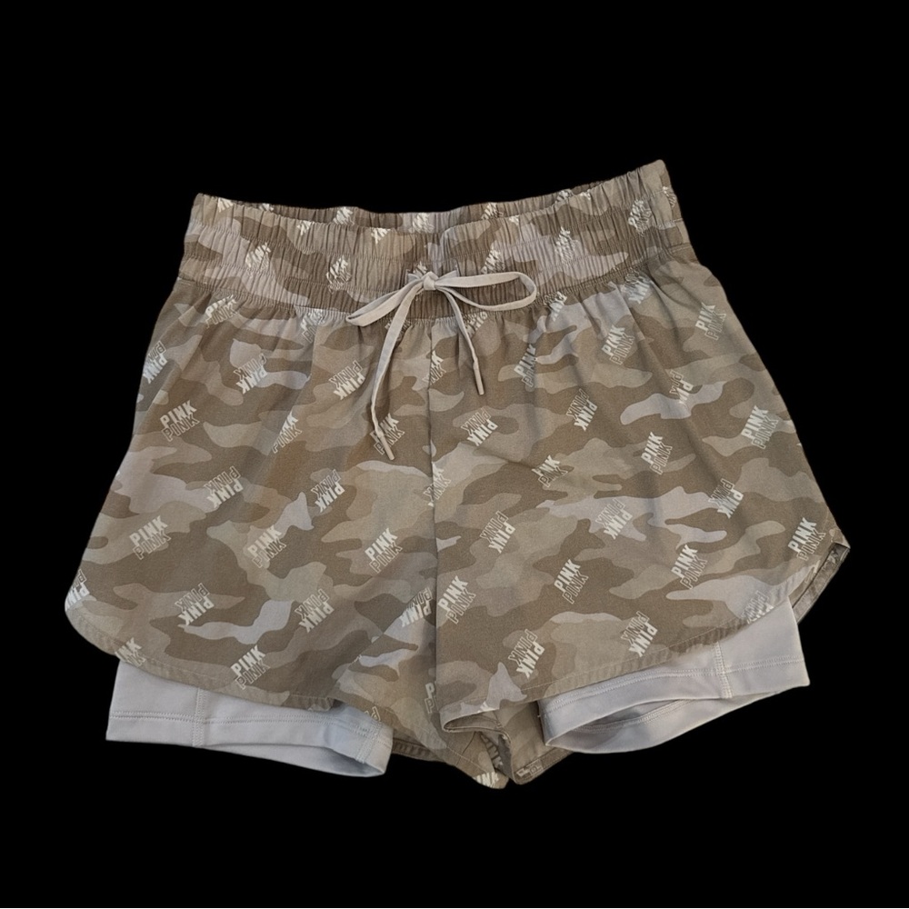 PINK Victoria Secret Active Womens Shorts Small tan camo spandex Shorts Under
